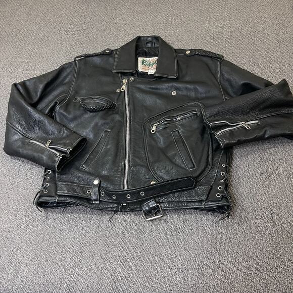 Ripples Jacket Mens Size M Vintage 90s Distressed Leather Punk Motorcycle Heavy - Picture 1 of 9